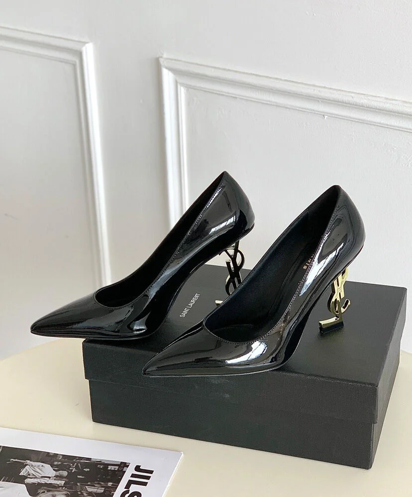 Replica YSL Saint Laurent Women's Opyum Pumps In Patent Leather With Gold-Tone Heel Black 3