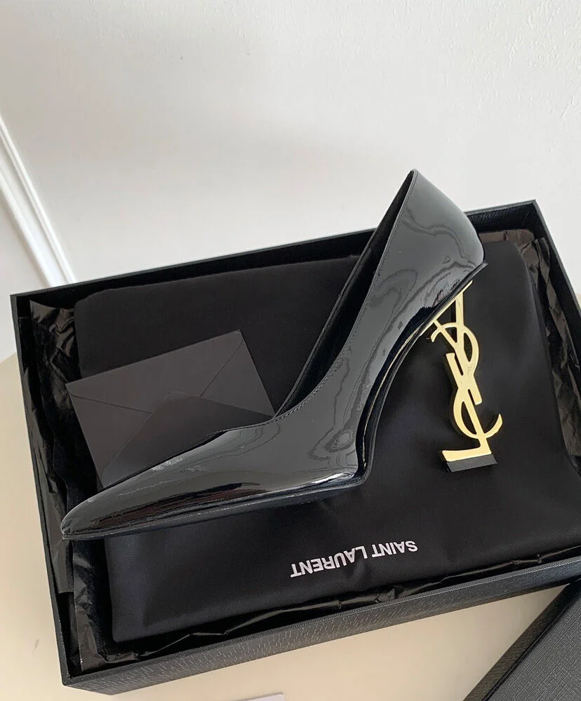 Replica YSL Saint Laurent Women's Opyum Pumps In Patent Leather With Gold-Tone Heel Black 7