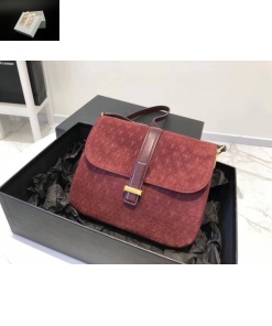 Replica YSL Fake Saint Laurent Monogram All Over Small Satchel In Bordeaux Suede 2