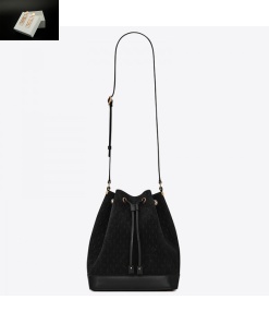 Replica YSL Fake Saint Laurent Monogram All Over Bucket Bag In Black Suede