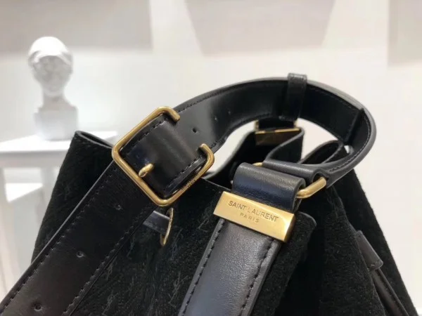 Replica YSL Fake Saint Laurent Monogram All Over Bucket Bag In Black Suede 3