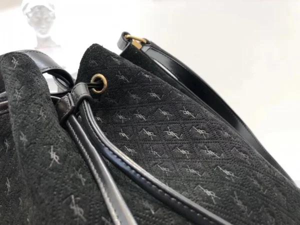 Replica YSL Fake Saint Laurent Monogram All Over Bucket Bag In Black Suede 4