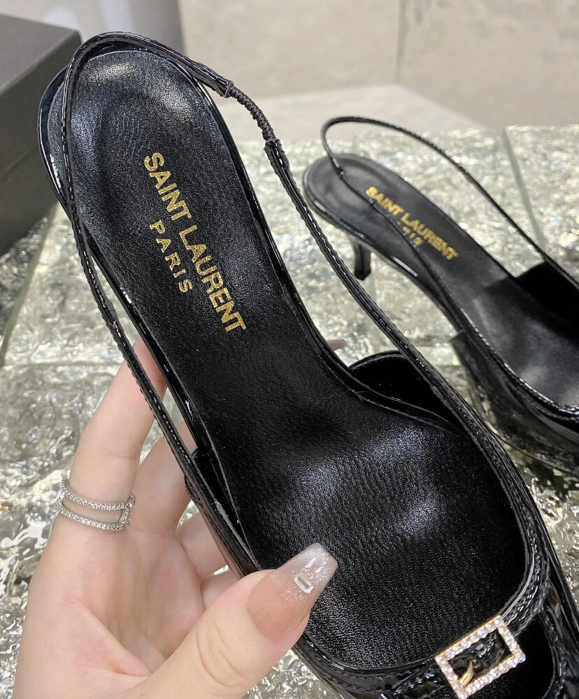 Replica YSL Saint Laurent Women's Blade Slingback Pumps In Patent Leather Black 8