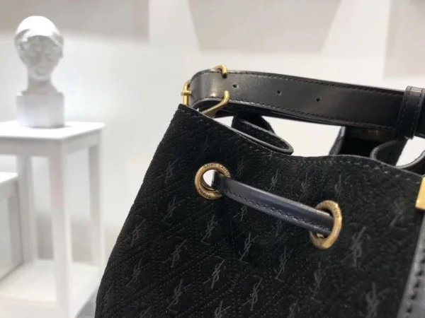 Replica YSL Fake Saint Laurent Monogram All Over Bucket Bag In Black Suede 5