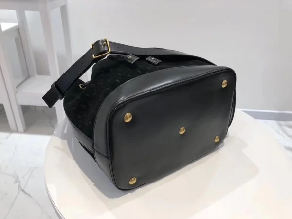 Replica YSL Fake Saint Laurent Monogram All Over Bucket Bag In Black Suede 7