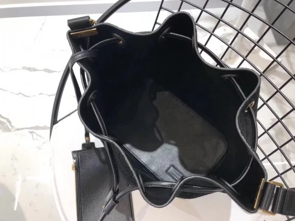 Replica YSL Fake Saint Laurent Monogram All Over Bucket Bag In Black Suede 8