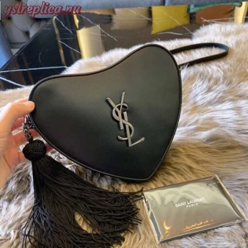 Replica YSL Fake Saint Laurent Black Monogram Heart Cross Body Bag 4