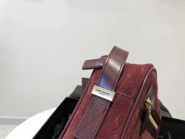 Replica YSL Fake Saint Laurent Monogram All Over Camera Bag In Bordeaux Suede 8