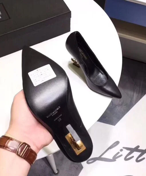 Replica YSL Saint Laurent opyum pump in patent leather with silver tone heel Black 9
