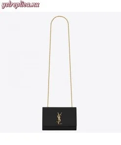 Replica YSL Fake Saint Laurent Small Kate Bag In Black Grained Leather