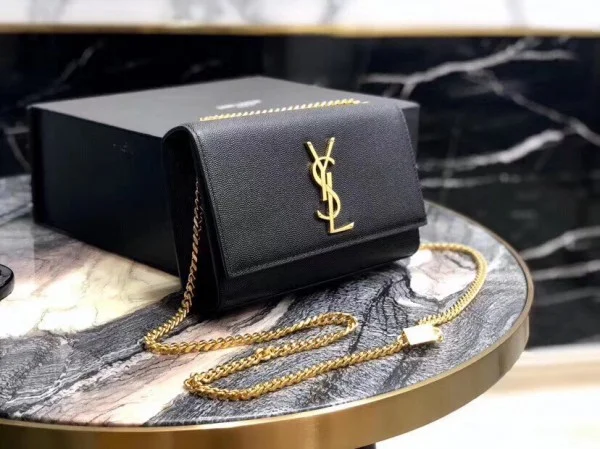 Replica YSL Fake Saint Laurent Small Kate Bag In Black Grained Leather 7