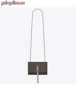 Replica YSL Fake Saint Laurent Small Kate Tassel Bag In Grey Grained Leather