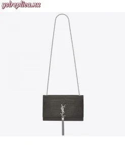 Replica YSL Fake Saint Laurent Medium Kate Bag With Tassel In Storm Croc-Embossed Leather