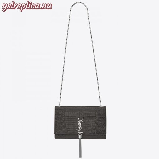 Replica YSL Fake Saint Laurent Medium Kate Bag With Tassel In Storm Croc-Embossed Leather