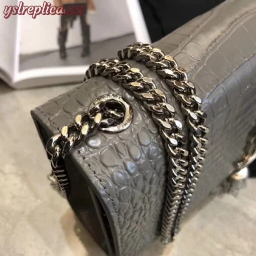Replica YSL Fake Saint Laurent Medium Kate Bag With Tassel In Storm Croc-Embossed Leather 3
