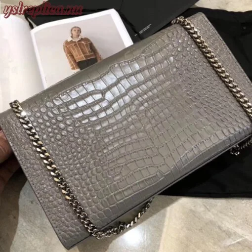 Replica YSL Fake Saint Laurent Medium Kate Bag With Tassel In Storm Croc-Embossed Leather 4