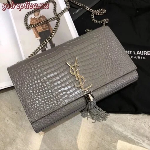 Replica YSL Fake Saint Laurent Medium Kate Bag With Tassel In Storm Croc-Embossed Leather 5