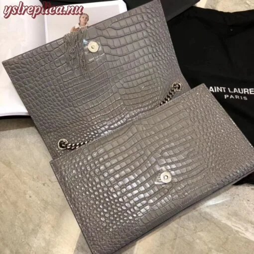 Replica YSL Fake Saint Laurent Medium Kate Bag With Tassel In Storm Croc-Embossed Leather 8