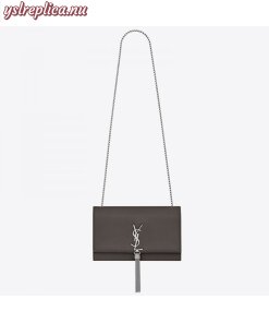 Replica YSL Fake Saint Laurent Medium Kate Bag With Tassel In Grey Grained Leather