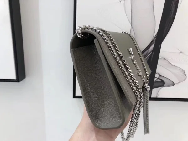 Replica YSL Fake Saint Laurent Medium Kate Bag With Tassel In Grey Grained Leather 2
