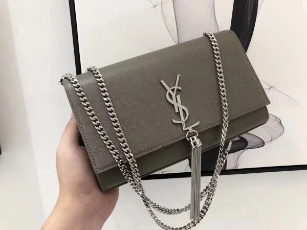 Replica YSL Fake Saint Laurent Medium Kate Bag With Tassel In Grey Grained Leather 3