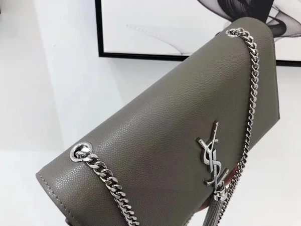 Replica YSL Fake Saint Laurent Medium Kate Bag With Tassel In Grey Grained Leather 5