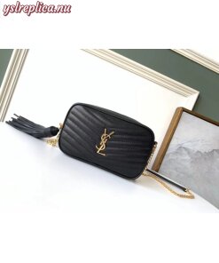 Replica YSL Fake Saint Laurent Lou Mini Bag In Black Grained Leather 2