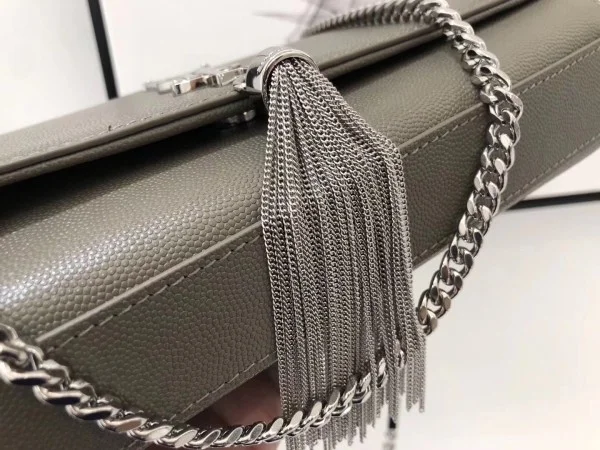 Replica YSL Fake Saint Laurent Medium Kate Bag With Tassel In Grey Grained Leather 8