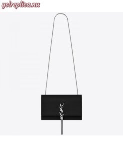 Replica YSL Fake Saint Laurent Medium Kate Bag With Tassel In Black Grained Leather