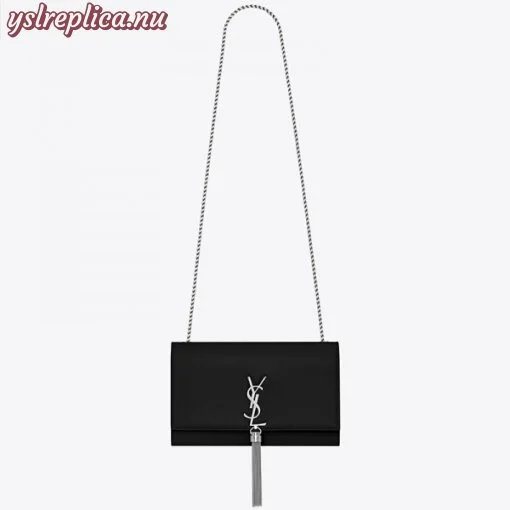Replica YSL Fake Saint Laurent Medium Kate Bag With Tassel In Black Grained Leather