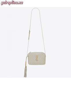 Replica YSL Fake Saint Laurent Lou Camera Bag In White Leather