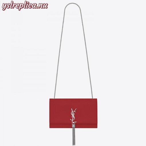 Replica YSL Fake Saint Laurent Medium Kate Bag With Tassel In Red Grained Leather