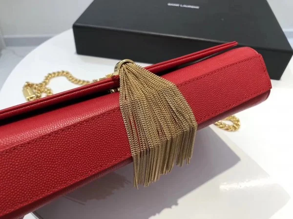 Replica YSL Fake Saint Laurent Medium Kate Bag With Tassel In Red Grained Leather 3