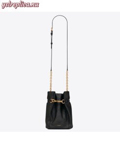 Replica YSL Fake Saint Laurent Le Maillon Hook Bucket Bag In Black Lambskin