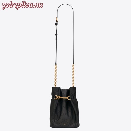 Replica YSL Fake Saint Laurent Le Maillon Hook Bucket Bag In Black Lambskin