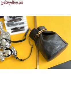 Replica YSL Fake Saint Laurent Le Maillon Hook Bucket Bag In Black Lambskin 2