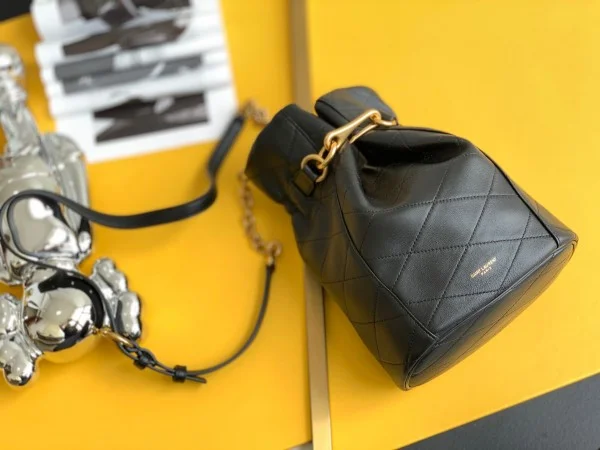 Replica YSL Fake Saint Laurent Le Maillon Hook Bucket Bag In Black Lambskin 2