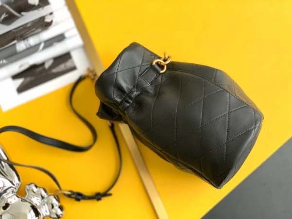 Replica YSL Fake Saint Laurent Le Maillon Hook Bucket Bag In Black Lambskin 8