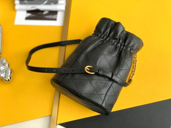 Replica YSL Fake Saint Laurent Le Maillon Hook Bucket Bag In Black Lambskin 9