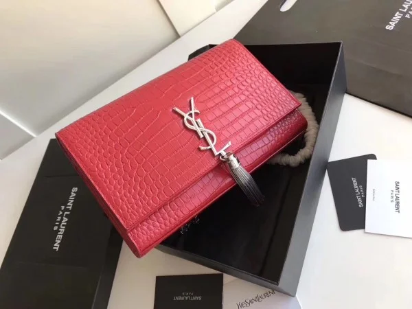 Replica YSL Fake Saint Laurent Medium Kate Bag With Tassel In Red Croc-Embossed Leather 3