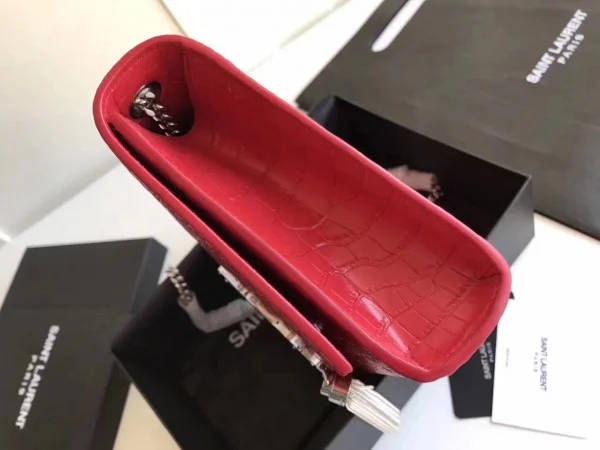 Replica YSL Fake Saint Laurent Medium Kate Bag With Tassel In Red Croc-Embossed Leather 7