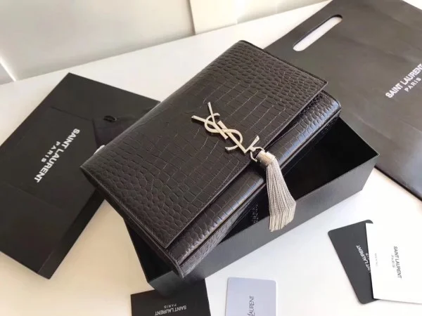 Replica YSL Fake Saint Laurent Medium Kate Bag With Tassel In Black Croc-Embossed Leather 3