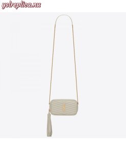 Replica YSL Fake Saint Laurent Lou Mini Bag In White Grained Leather