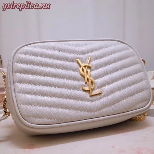 Replica YSL Fake Saint Laurent Lou Mini Bag In White Grained Leather 4