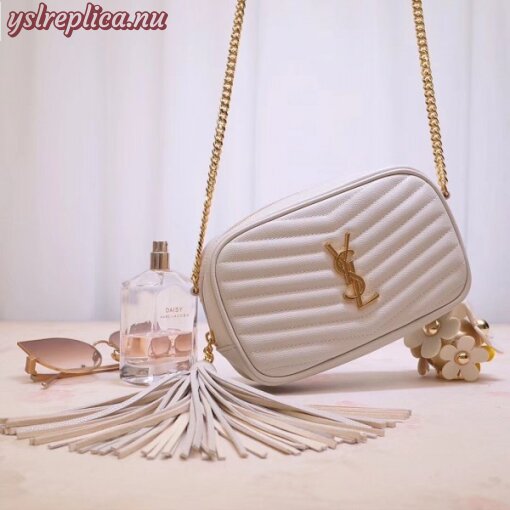 Replica YSL Fake Saint Laurent Lou Mini Bag In White Grained Leather 8