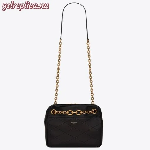 Replica YSL Fake Saint Laurent Le Maillon Small Chain Bag In Black Lambskin
