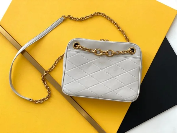 Replica YSL Fake Saint Laurent Le Maillon Small Chain Bag In White Lambskin 2
