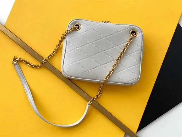 Replica YSL Fake Saint Laurent Le Maillon Small Chain Bag In White Lambskin 3