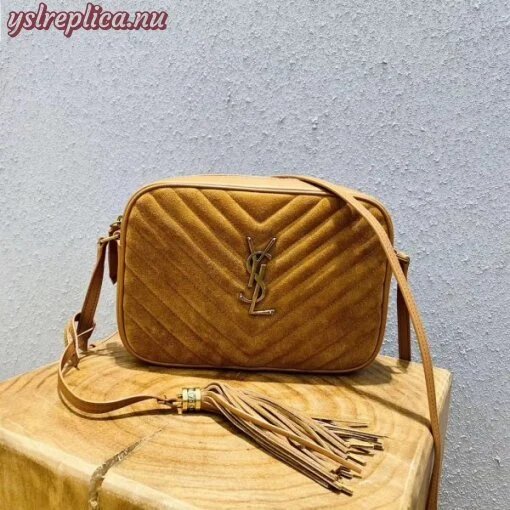 Replica YSL Fake Saint Laurent Lou Camera Bag In Brown Quilted Suede 7