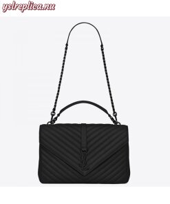 Replica YSL Fake Saint Laurent College Large All Black Matelasse Leather Bag